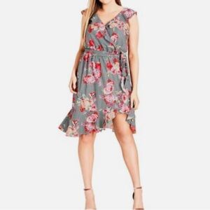 NWT 24/XXL City Chic Pink and Black Dress floral faux wrap